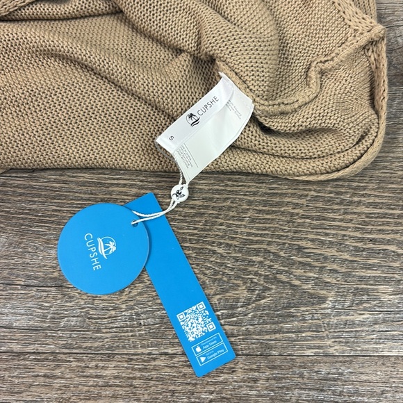 NWT CUPSHE Long Sleeve Surplice Neck Drawstring Waist Mini Sweater Dress -Tan - Picture 5 of 9